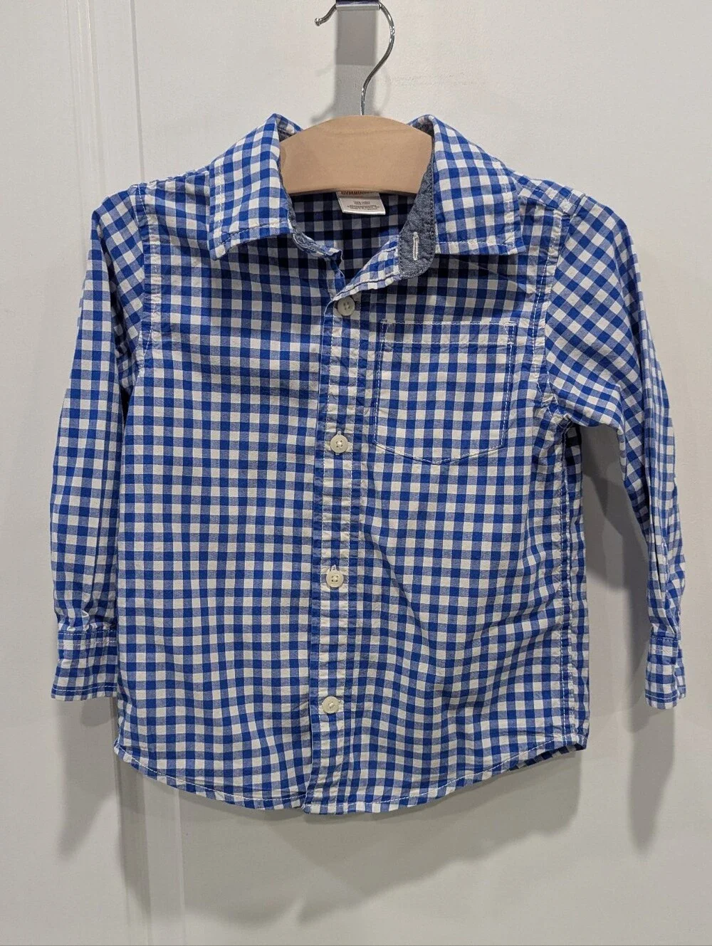 Gymboree Kids Button Down Shirt Blue White Checkered Plaid Cotton Boys Size 3T